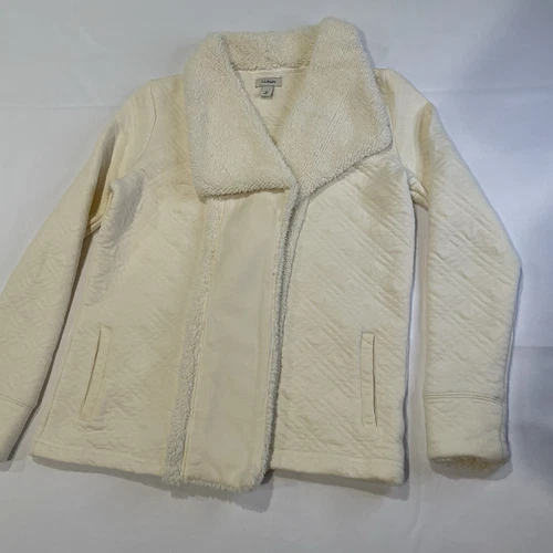 OFF WHITE L.L. Giacca trapuntata aperta davanti Bean Off White sherpa con colletto XS