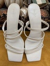 VINCE Elita Block Heel Slide Sandals Off White Leather EU 39.5 US 9.5 EUC 295