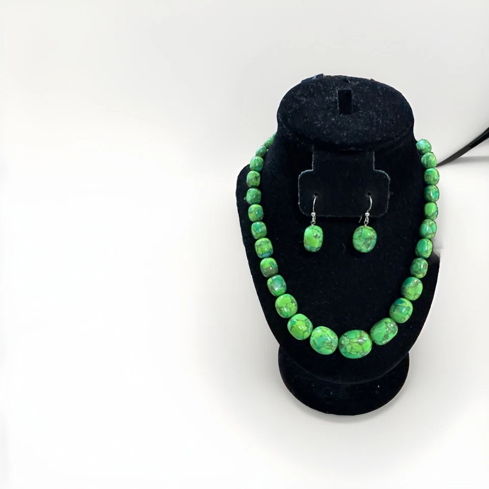 Jay King Mine Finds Green Turquoise Gemstone Bead Necklace Earrings Set - Image 2 of 4