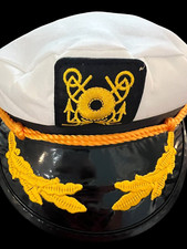 Captain's Hat Vinyl Bill Great for Costumes Adjustable Size Navy Yacht Cap