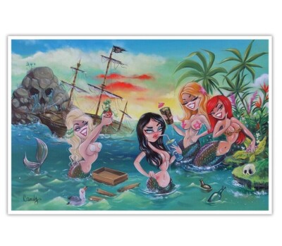 Lowbrow Art Seashore Sirens by Candy Wild Print Unframed/Framed Mermaids Pirate