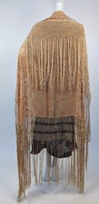 ROMANTIC ANTIQUE 1920  S FLORAL VOIDED SILK VELVET SHAWL W LONG FRINGE
