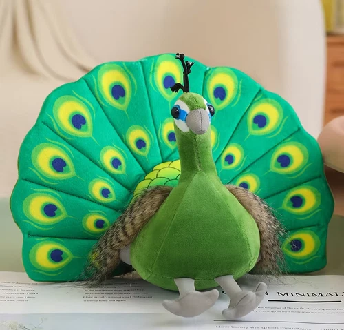 Green Peafowl Peacock Plush Toy 9" Stuffed Animal Toddler Doll Gift for Kids - Picture 2 of 4