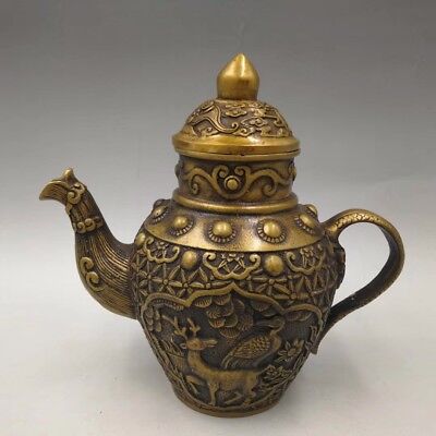 Chinese White copper hand-made Dragon teapot flagon Home decoration Xuande Year 