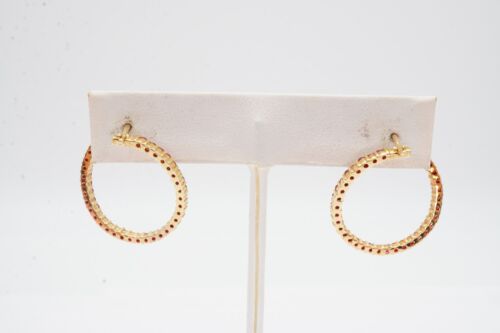 14k Yellow Gold Ruby Hoop Earrings - Picture 5 of 10