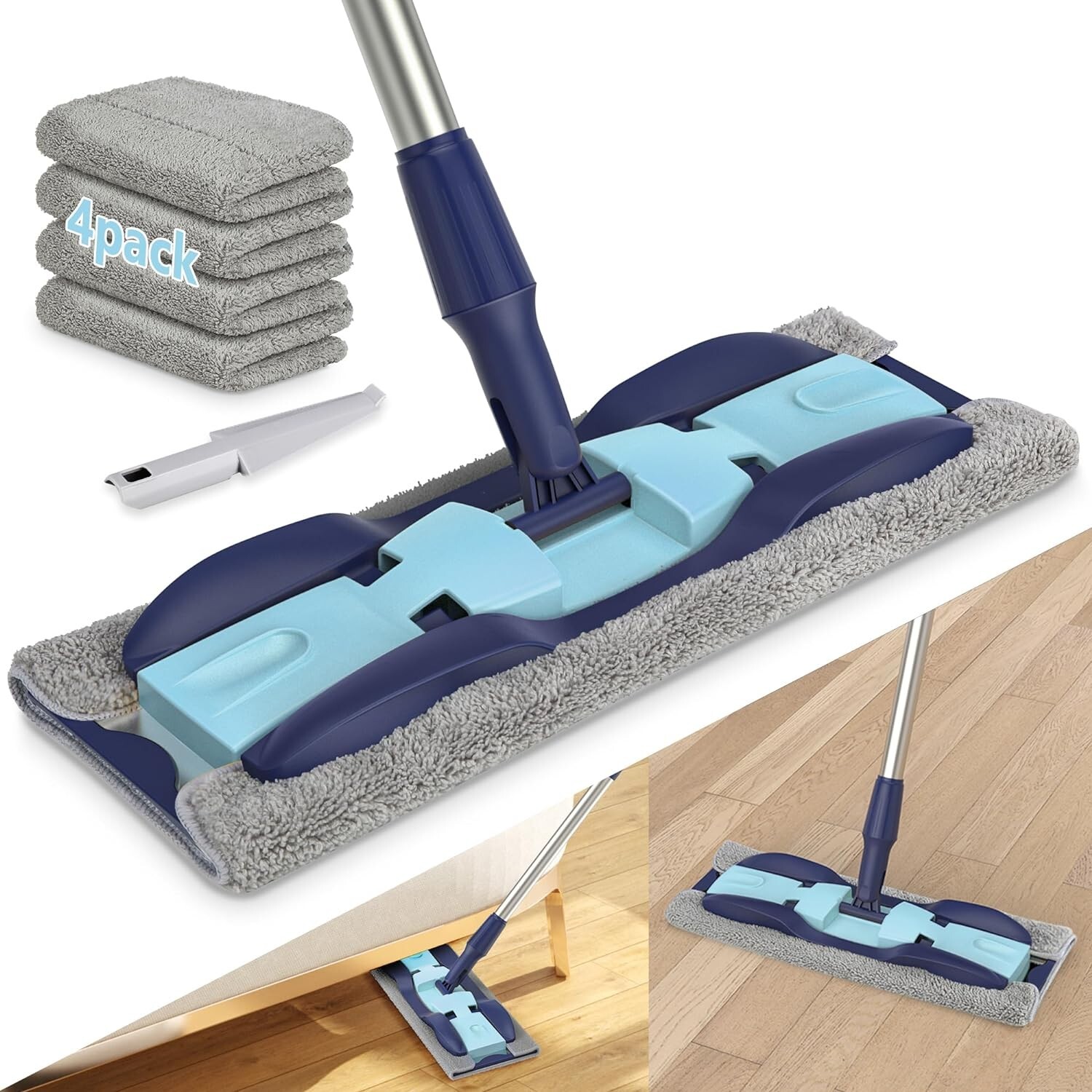 Powerful Microfiber Mop 4X Mop Pads Effective Cleaning 15.7" Mop