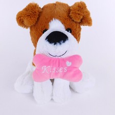 KellyToy Plush Puppy Dog Brown White Bone Pink Kisses 2019
