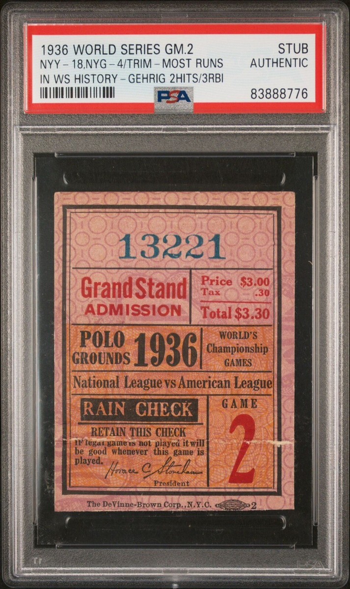 1936 WORLD SERIES GAME 2 TICKET🎟️NYY-18 MOST RUNS IN WS HISTORY