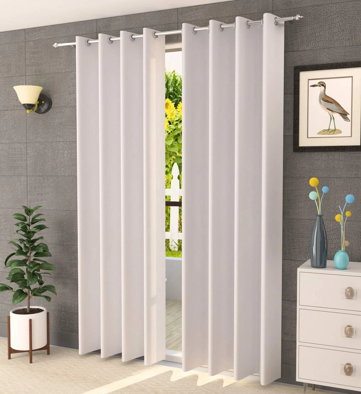 2 Pcs Blackout Curtains Thermal Insulated 3 Layered Door Curtain 7 ft Cream