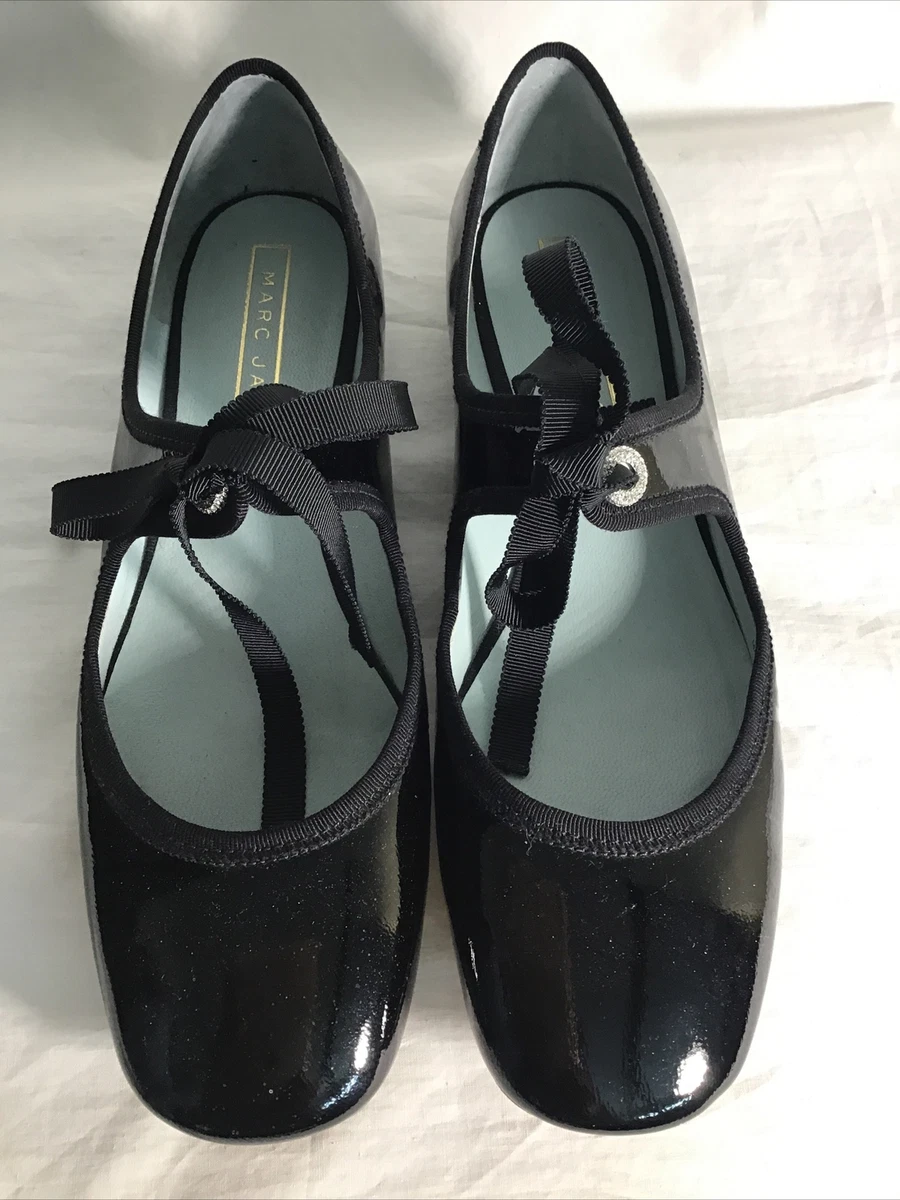 Strengt Baron antenne Marc Jacobs Shoe Black Patent Round Toe Ribbon Tie Flat Ballerina Size 37/7  | eBay