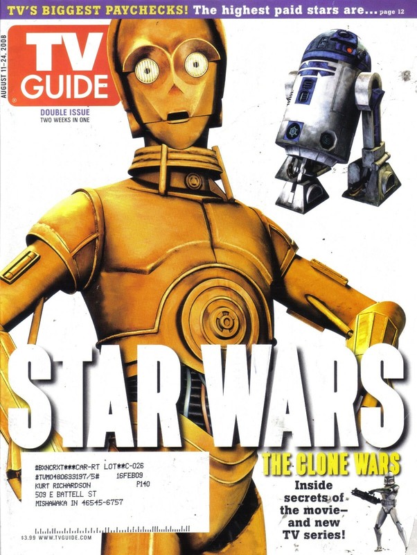 TV GUIDE MAGAZINE 8-11-08 STAR WARS: THE CLONE WARS