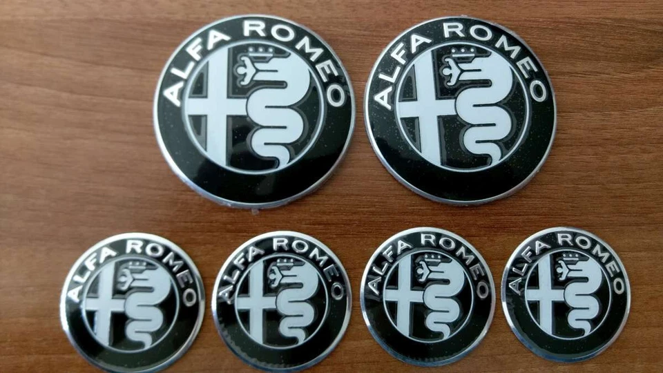 Set of 6pcs Alfa Romeo BLACK DESIGN GIULIA style emblem badge logo insignia - Image 2 of 4