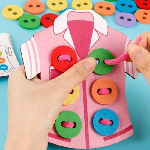 Sew-on Buttons Sewing Board Game Threading Lacing Clothes Board  Kids - Afbeelding 1 van 8