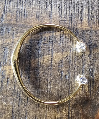 Kate Spade Gold Tone Hinged Cuff Bracelet With Rhinestone Ball ends - Picture 3 of 6