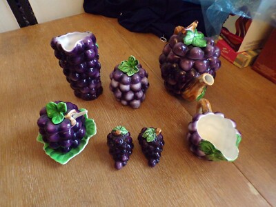 Vtg Lefton Majolica Grape Cluster Molded Relief Pattern Tea Service Set ...