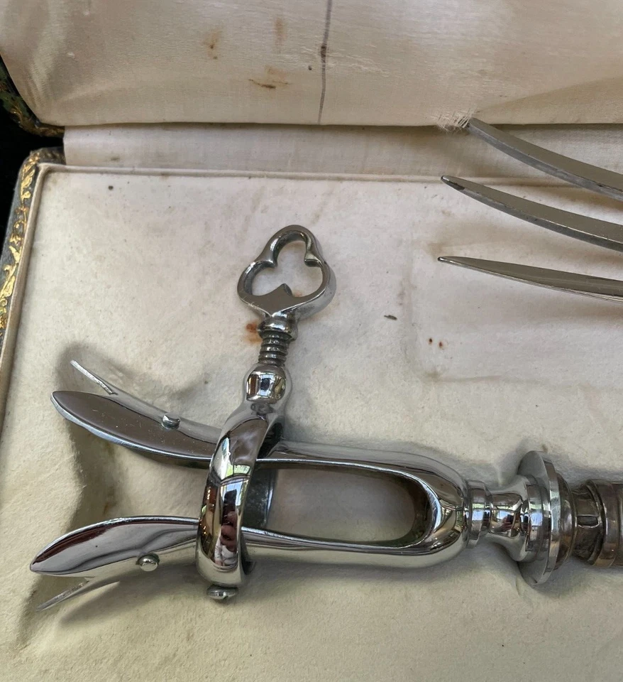 Antique French Silver Carving Set (Fork, Knife & Gigot Holder) Original Box - Image 4 of 4