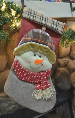 Christmas Stocking Decorative Classic German Plaid Ornament Cute 18'' SNOWMAN