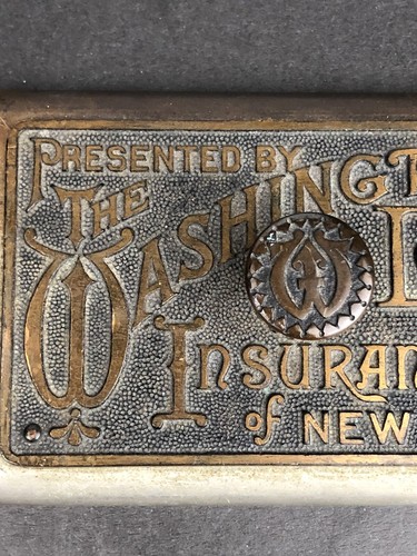 1860-1880s Cast Bronze Washington Life Insurance of New York Paperweight 4x2.5” - Picture 6 of 10