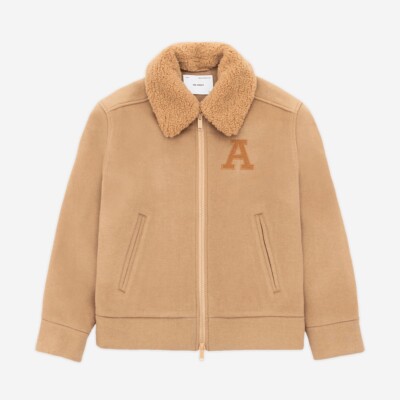 Axel Arigato Herren Jacke Harrington Logo Kunstfell Flieger Small Beige