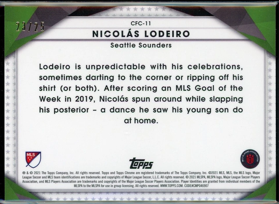 2021 Topps Chrome MLS Nicolas Lodeiro Orange  /25  Celebration FC CFC-11 - Image 2 of 2
