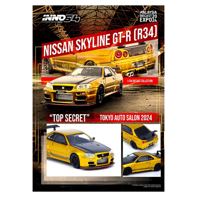 Inno64 Nissan GT-R R34 Gold EXPO 2024 Tokyo Auto Salon 1:64 Top