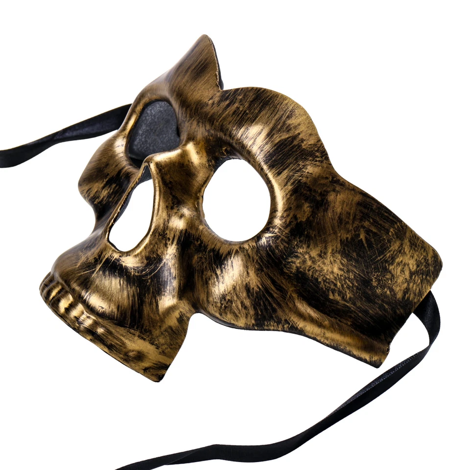 Halloween Half Skull Face Mask Masquerade Day of the Dead - Black Gold - Image 2 of 3