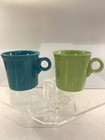 2 FIESTA Ring Handle Coffee Mugs Cups Teal Turquoise Blue Chartreuse Fiestaware — photo 4