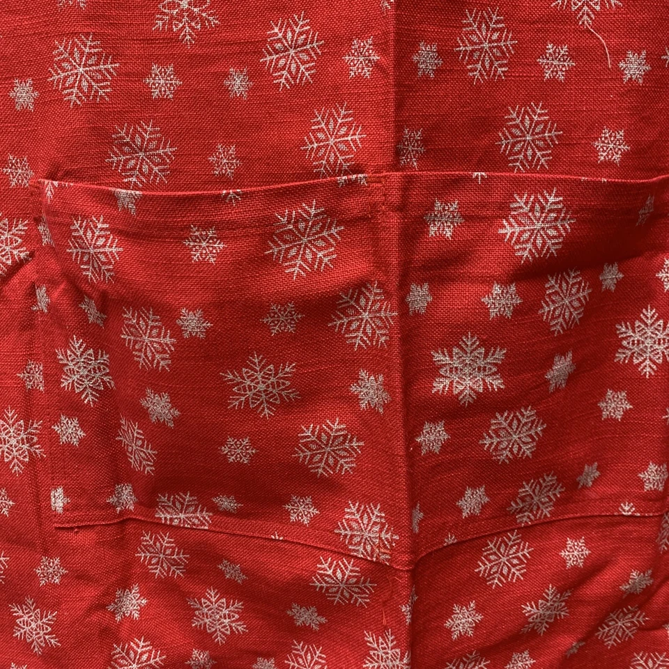 Red Christmas Apron with Snowflakes, 2 Front Pockets & Adjustable Neck Strap - Image 3 of 4