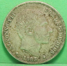 Philippines, 1885 20 Centimos, KM149, silver, .1394 oz., EF+, NR, 6-14