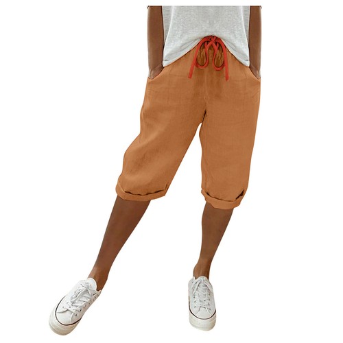 Womens Fashion Solid Large Pocket Elastic Casual Pants Pocket Capris - Picture 5 of 30