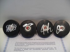 Ottawa Senators 4 Signed Pucks Batherson Jake Sanderson Pinto Tim Stutzle COA