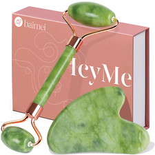 Icyme Gua Sha Jade Roller Facial Tools Face Roller and Gua Sha Set for Puffine
