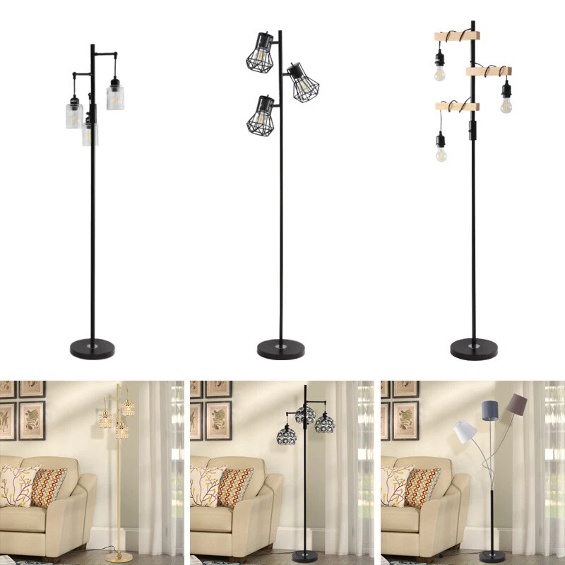 3 Way Tall Floor Lamp Standard Free Standing Light Lampshades LED Bulb Lighting