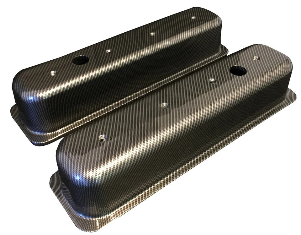  Small Block Chevy Valve Covers Mr Gasket 6870G Hydro Dipped Carbon Fiber - Image 3 of 4