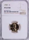 1958 1C RD Lincoln Cent Shiny Proof Copper Penny Last Year Wheat High Grade PF67