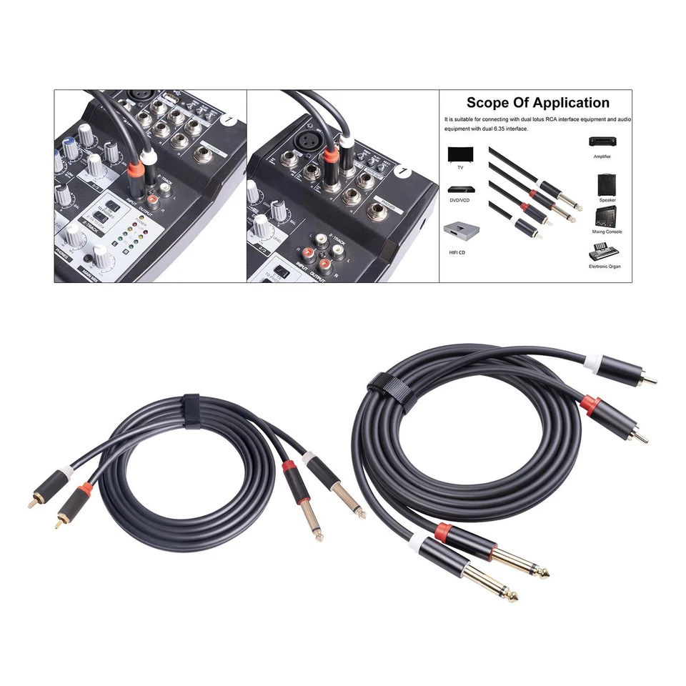 Câble adaptateur audio double RCA vers double 6,35 mm mâle vers mâle pour - Photo 1/1