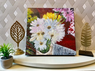 White Daisies Painting-Original Acrylic-Bouquet of Flowers-Home Decor Art
