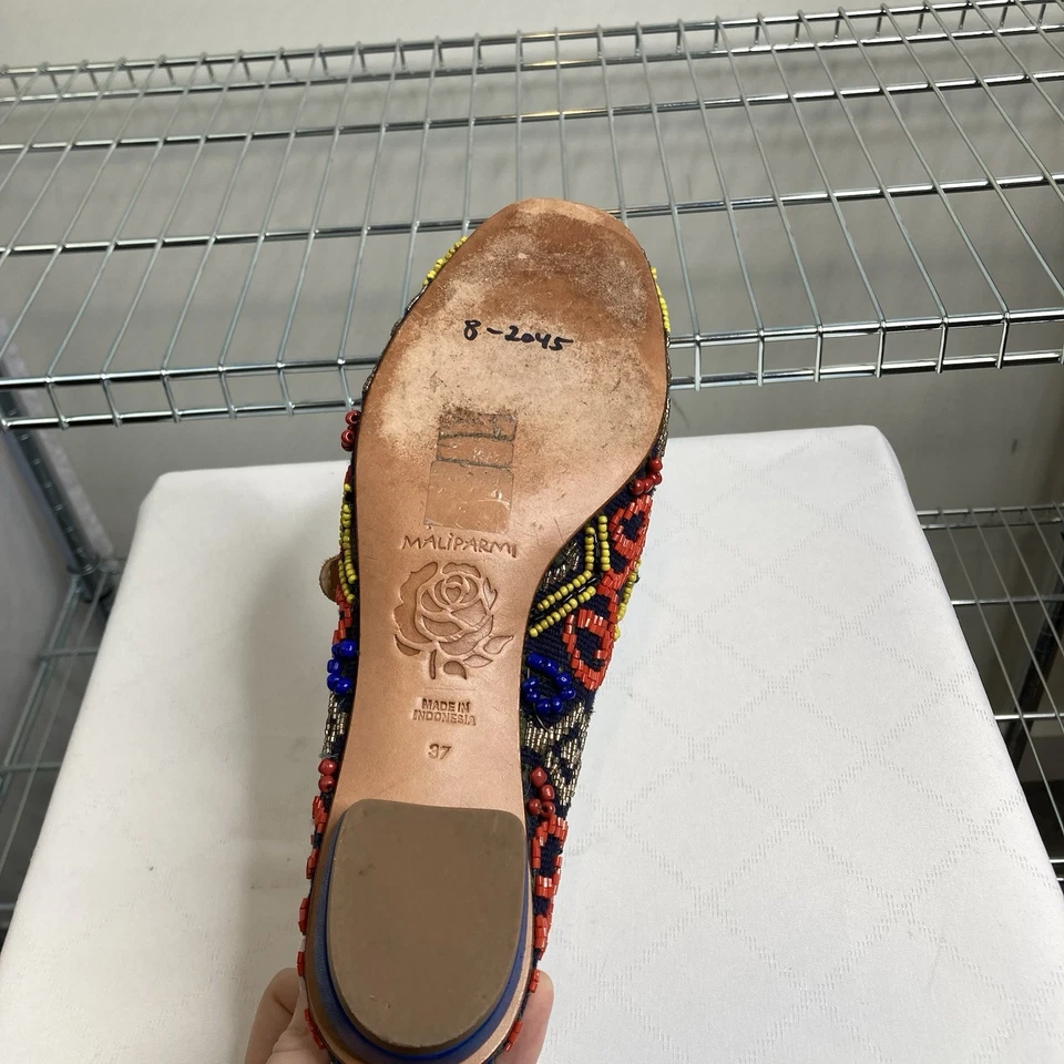 Maliparmi Women's Embroidered Beaded Mary Jane Heels Size 6 Boho Resort Riviera - Image 3 of 4