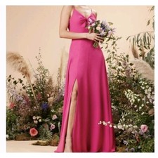 DRESS the POPULATION Cambria Twist Front High Slit Gown L 8-10 Fuchsia