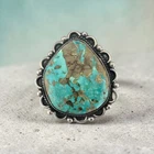 Vintage Southwestern Sterling Silver Turquoise Statement Ring Size 6.75