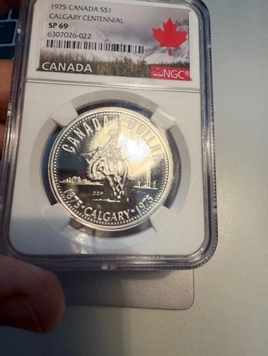 1975 SP69 Canadian $1 Silver Dollar Calgary Centennial NGC Canada