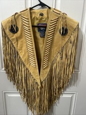 Cripple Creek Shawl Vest Western Leather Studded Aztec Bead Fringe One Size