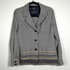 Pendleton Medium Blazer Black White Houndstooth Long Sleeve Striped Wool Jacket