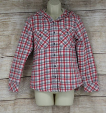 Boston Traders Womens Size Small Button Up Flannel Fleece Lined Shirt Red Gray