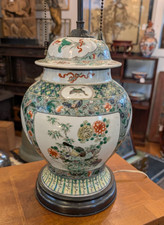Fine Antique Chinese Famille Verte  Ginger Jar Mounted as Lamp