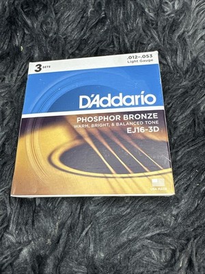 D'Addario EJ16-3D Phosphor Bronze Acoustic Guitar Strings, Light, 3 Sets