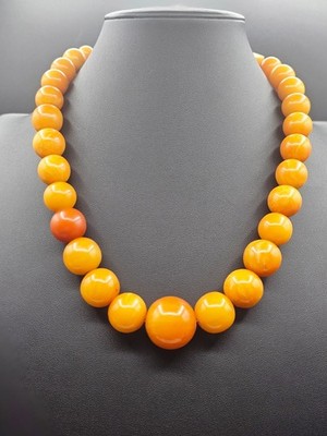 Huge Antique Vintage Baltic Amber  Egg Yolk  Butterscotch Bead Necklace 82g