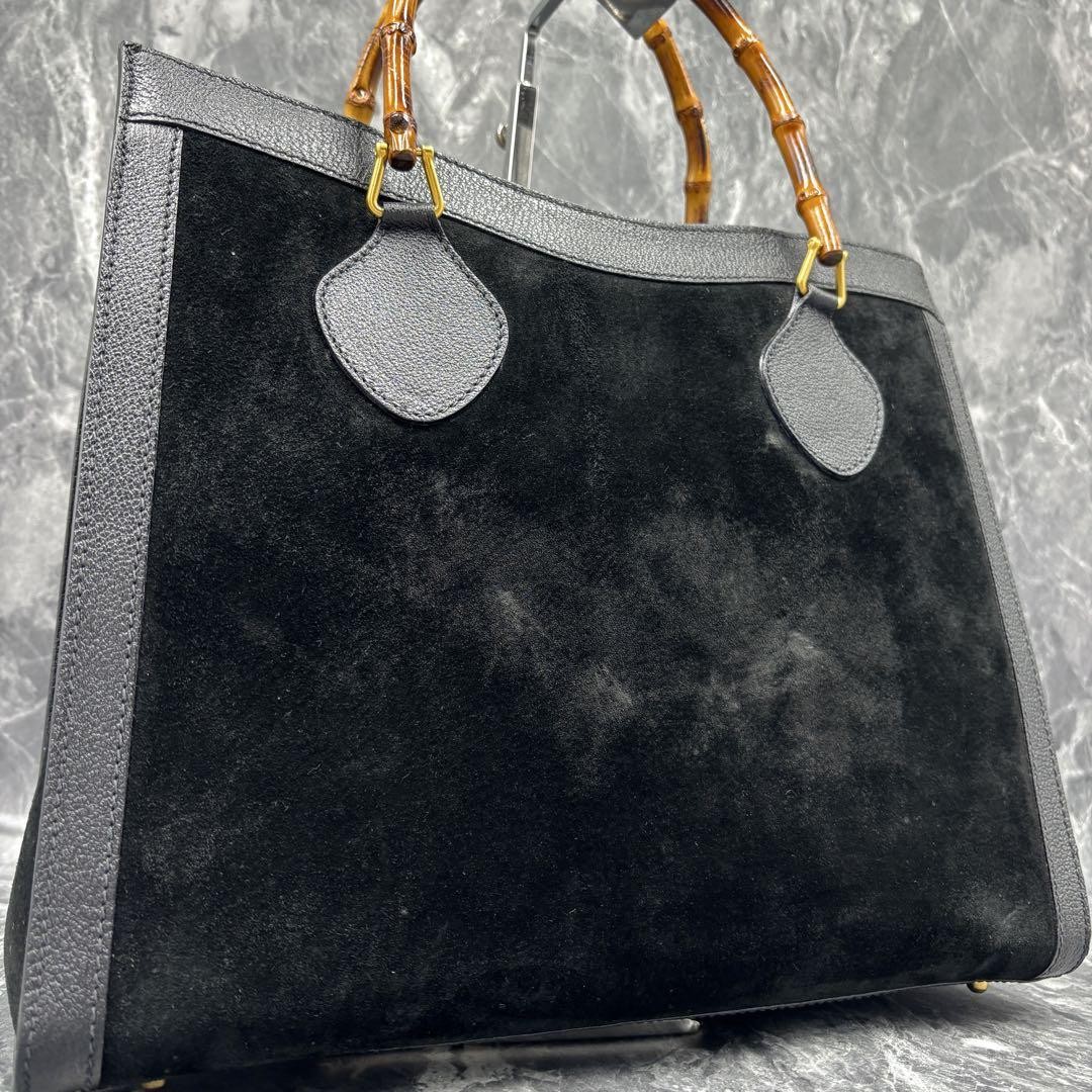 Gucci Diana Black Leather Bamboo Handle Suede Tote Preowned  