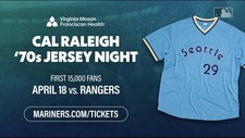 CAL RALEIGH 70’s JERSEY SEATTLE MARINERS SGA T-MOBILE 4/18/26 2XL XXL