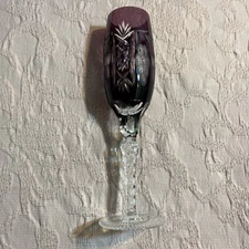 AJKA MARSALA FLUTE CASED AMETHYST PURPLE CUT TO CLEAR CRYSTAL HUNGARY BOHEMIAN